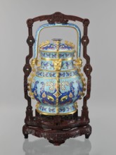 You-type vessel with a lid on a stand, cloisonné enamel, Qianlong period 1736–1795, Qing dynasty,