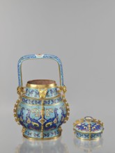 You-type vessel with a lid on a stand, Chinese, Qing dynasty, Qianlong period 1736–1795. Cloisonné