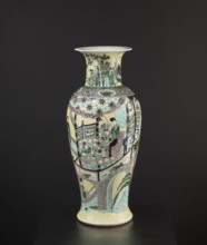 Vase, park scenes with architecture, enamel paints, Chinese art, Chinese culture, ceramics,
