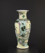 Vase by, enamel-painted park scenes with architecture, Chinese ceramics decorative vessel, signed,