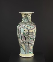 Vase, park scenes with architecture, enamel paints, Chinese art, Chinese culture, ceramics,