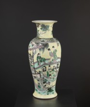Vase, park scenes with architecture, enamel paints, Chinese art, Chinese culture, ceramics,