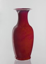 Vase, Chinese, Qing dynasty 1644–1911, 19th century. Large oval ceramic vase with a long wide neck