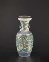 Vase, creator unknown, figurative scenes, Chinese art, colored porcelain, warriors, plant