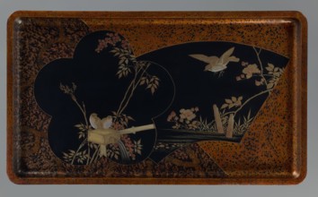 Tray, Meiji 1868–1912, lacquer. With a high vertical rim. Primed wood, black lacquer; decoration
