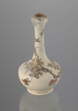 Onion-shaped vase with a low ring foot and long slender neck bulging at the spout, decorated with a
