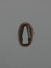 Metal collar ending a sword hilt fuchi, Oni demons motif, lightning and clouds design, Japanese,