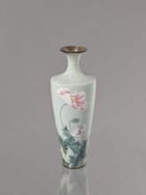 Vase, gift, cloisonné enamel, Symmetrical decoration: blooming poppies on a grey-blue background;