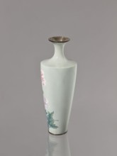 Vase, cloisonné enamel; symmetrical decoration of blooming poppies on a grey-blue background;