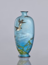Vase, Tomiki, Shôbei fl. ca. 19th/20th century,  craftsman author; chidori birds, cloisonné enamel,