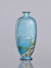 Vase, Tomiki, Shôbei fl. ca. 19th/20th century, chidori plovers, reeds, waves; cloisonné enamel;