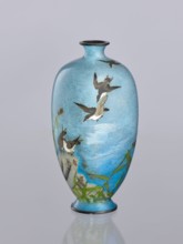 Vase, Tomiki, Shôbei fl. ca. 19th/20th century craftsman, chidori plovers, cloisonné enamel,