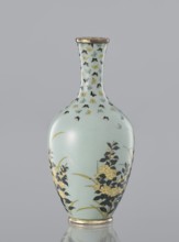 Vase with a thin, very slightly flared neck decorated with flowers and butterflies in cloisonné