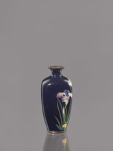 Vase, attributed to an, Ovoid cloisonné enamel vase with a short, thin, flared neck; dark blue
