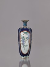 Vase, Ovoid, elongated cloisonné enamel vase with a short, thin, strongly flared neck. Decoration: