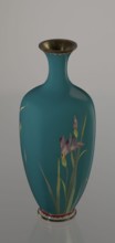 Vase, cloisonné enamel, ovoid vase one of a pair, slender, on a low ring-shaped foot and a narrow