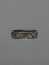 Metal collar ending a sword hilt fuchi, Decoration: flowers and trees, grained background, gold and