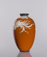 Vase, cloisonné enamel, phoenixes and plant ornaments, dark brick-red background of decoration, ca.