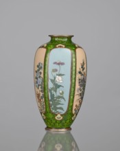 Vase, cloisonné enamel, floral pattern with butterflies and plant ornaments; Meiji period