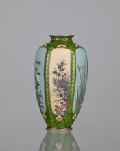 Vase, cloisonné enamel, floral pattern with butterflies and plant ornaments, Meiji period