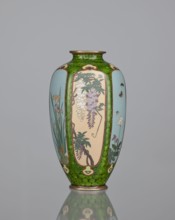 Vase, cloisonné enamel, floral pattern with butterflies and plant ornaments; background of