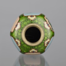 Vase, cloisonné enamel, floral pattern with butterflies and dense green floral rosettes in