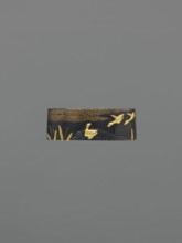 Metal collar ending a sword hilt fuchi, Nara, Toshinaga 1667–1736, Nara school, geese; Plastic
