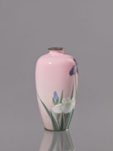 Vase, Taisho period ca. 1912–1926, Nagoya, Japan; cloisonné enamel; decorated with flowers—irises;