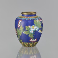 Vase, cloisonné enamel, Chinese, oval-shaped with short neck and ring-shaped spout, without a foot;