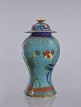 Vase with cover, cloisonné enamel baluster vase decorated with lotuses, Chinese, Qing dynasty