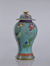 Vase with cover, Chinese, Qing dynasty 1644–1911, cloisonné enamel with lotus and geometric
