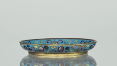 Plate, cloisonné enamel, Round plate with a flat bottom, without a distinct facet, with an arched