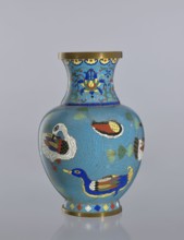 Vase, Cloisonné enamel decorative vessel from China, Qing dynasty 1644–1911, 19th century. Vase on