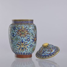 Vase with lid, Chinese, Qing dynasty 1644–1911, cloisonné enamel vessel with floral and plant