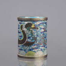 Brush vessel, 19th century China, Qing dynasty; cloisonné enamel decorated with dragons, clouds,