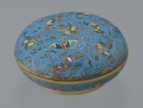 Round box with lid, cloisonné enamel, Chinese, Qing dynasty 1644–1911, 19th century. Cylindrical
