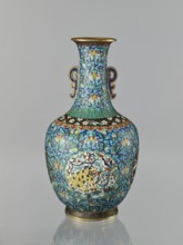Vase, Chinese, Qing dynasty 1644–1911, 19th century. Cloisonné enamel vessel with a neck, height 33