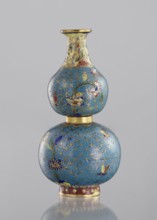 Double gourd-shaped vase, cloisonné enamel, decorated with flowers, butterflies, and insects on a