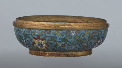 Box with a lid, cloisonné enamel, 18th century, China. Oval, spheroidal box on a ring foot, divided