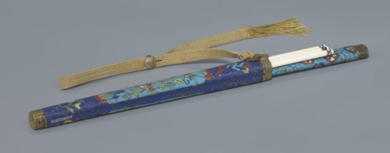 Travel cutlery set in case; Chinese, Qing dynasty 1644–1911, 19th century. Includes: a Knife with
