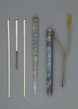 Travel cutlery set in case; Chinese, Qing dynasty 1644–1911, 19th century. Consists of: a Knife