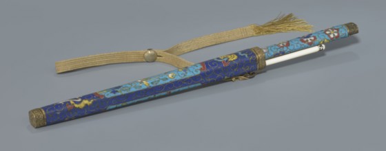 Travel cutlery set in case; 19th century, China, Qing dynasty. Knife with cloisonné enamel handle
