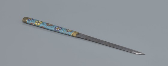Travel cutlery set in case; Chinese, Qing dynasty 1644–1911, 19th century. Knife with cloisonné