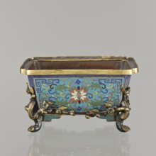 Flower pot;, Chinese, Qing dynasty 1644–1911. Cloisonné enamel incense burner on four legs;