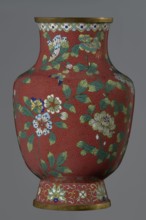 Vase, ; Chinese; Qing dynasty Xianfeng, 1851–1861; cloisonné enamel; subject: flowers, floral