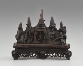 Brush stand on base, Chinese, Chinese art, mountains, painting implements, Qing 1644–1911, men,