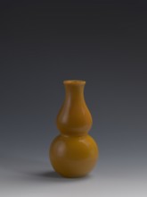 Vase, double gourd form; yellow glass, cast and cut, opaque; stained glass; gourds; Chinese; Qing