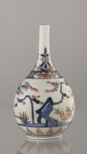Bottle, porcelain with painted bamboos, pines, plums and sake motifs in Imari palette, Three