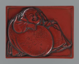 Box with a lid, Japanese art; Japanese, Edo period 1603–1868. The relief depicts the seated god of