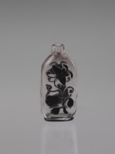 Flask-snuffbox, cylindrical-necked layered glass with transparent body and black top layer;